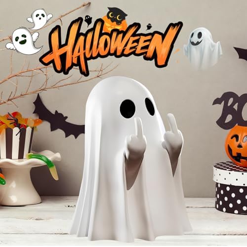 Halloween Ghost Figurine, Halloween Decor,Ghosts Middles Fingers Figurine，Spooky Cute，Haunted Porch & Indoor Home Statue，Coffee Table Centerpieces Shelf Mantel Display