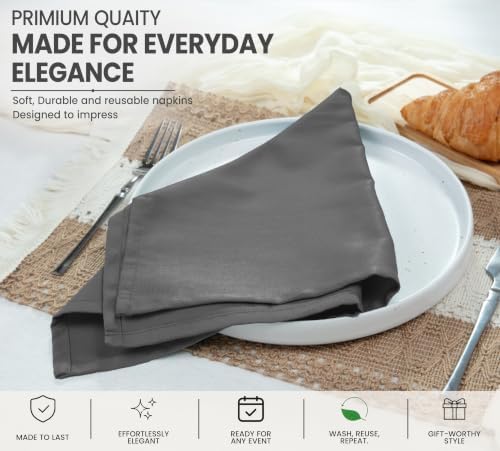 Ruvanti Cloth Napkins Set of 4, 18x18 Inches Napkins Cloth Washable, Soft, Durable, Absorbent, Cotton Blend. Table Dinner Napkins Cloth for Hotel, Lunch, Restaurant, Wedding Parties - Charcoal Grey