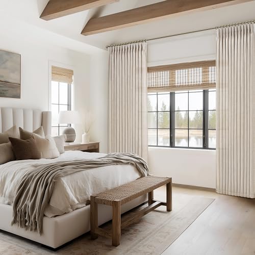 Extra Wide Natural Linen Curtains 84 Inch Length 2 Panels for Bedroom, Elegant Memory Shape Pinch Pleated Sheer Cream