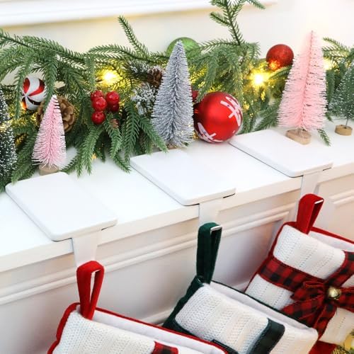 HMASYO Christmas Stocking Holders for Mantle, Set of 6 White Heavy Duty Cast Iron Stocking Hangers Base, Low Profile Weighted Stocking Holder Hooks for Fireplace Tabletop Shelf Christmas Decorations