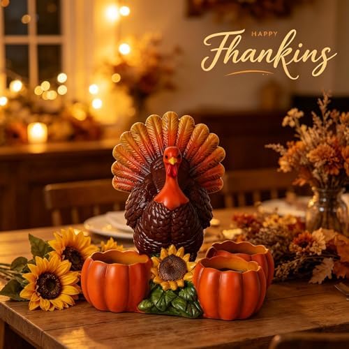 Thanksgiving Turkey Tealight Candle Holder with 3 Pumpkin