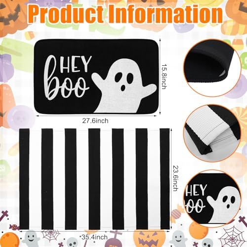 Tinideya 2 Pcs Halloween Doormats Spooky Ghost Welcome Outdoor Door Mats Layered Front Door Rugs Non Slip Floor Mats for Porch Entryway Outdoor