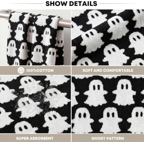 Artoid Mode 2 Pcs Black Ghost Halloween Hand Towels for Bathroom