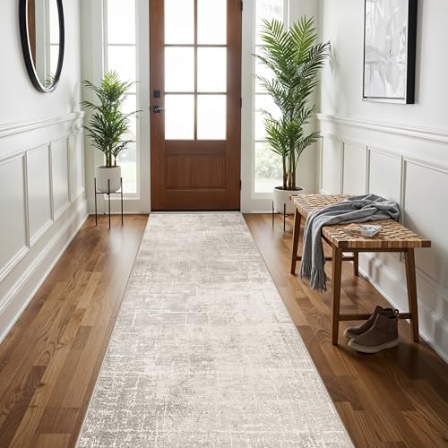 Hallway 3x8 Washable Runner Rug: Abstract Stain Resistant Entryway Kitchen Area Rugs Farmhouse Soft Bathroom Bedroom