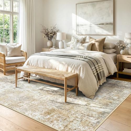 RELEANY Washable 5'x7' Abstract Area Rug for Living Room Neutral Brown