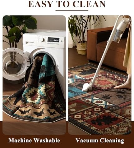YIHOUSE Washable Western Cabin Area Rugs 4x6 Brown