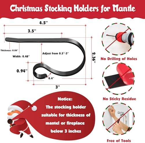 Christmas Stocking Holder, 4 Pack Stocking Holders For Mantle Fireplace