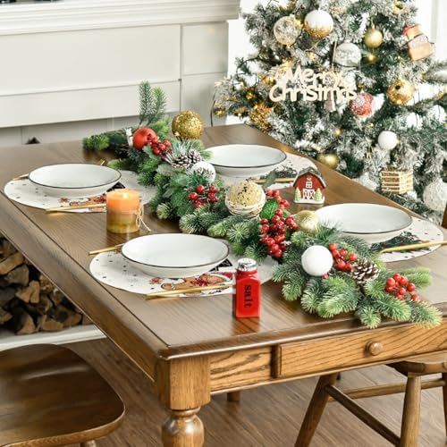 Artoid Mode Snowman Tree Round Christmas Placemats Set of 4, 14 Inch Seasonal Winter Place Mats for Gift Party Table Dining Decoration
