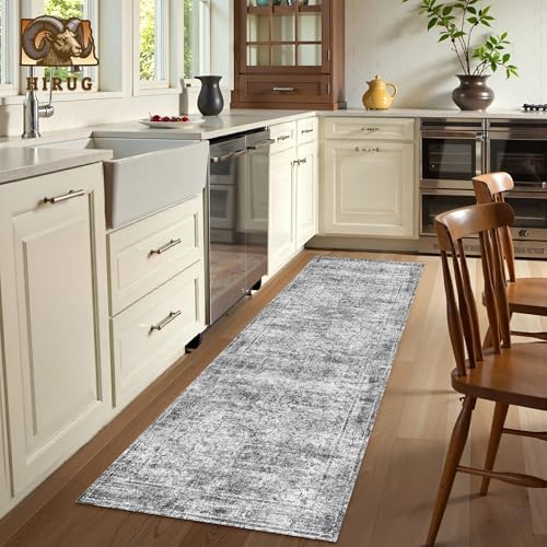 Washable Area Rug 2'6'' x 8' Vintage Traditional Persian Mat - Foldable Distressed Non-Slip Machine Washable Carpet for