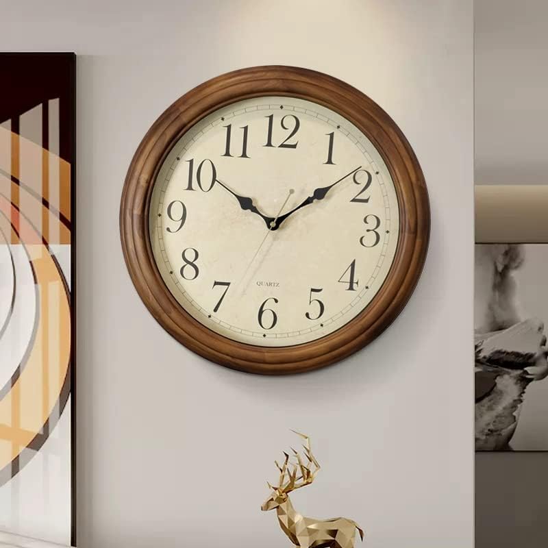 CHIRAY 16-Inch Solid Wood Silent Non-Ticking Decorative Wall Clock with Large Arabic Numerals Battery Operated Analog