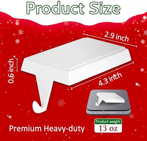 4-Pack Christmas Stocking Holders for Mantel, Weighted Metal Hooks, White
