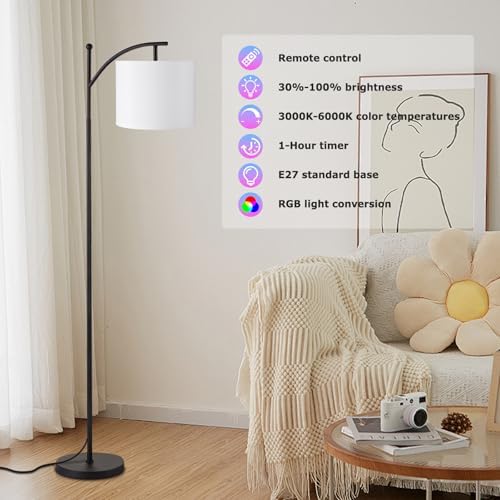 Ambimall Floor Lamps with Smart Light Bulb, RGB + Color Temperatures Bright Dimmable Smart Floor lamp(White Shade &