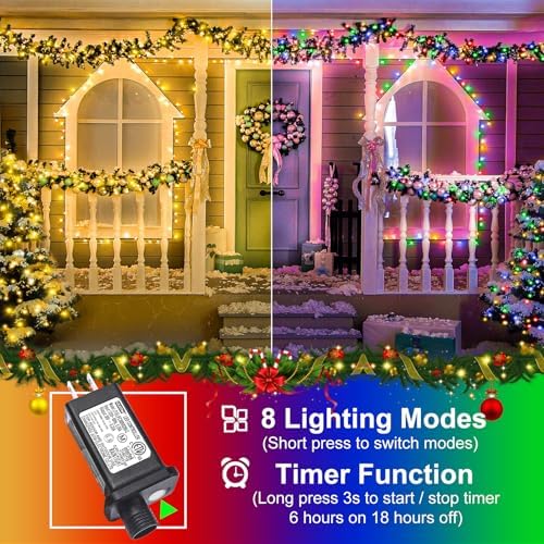 2 Pack Christmas Lights Outdoor, Total 200FT 600 LED Christmas Tree Lights