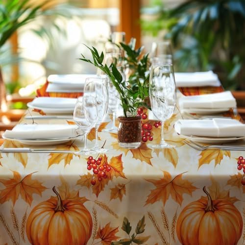 Niuara Fall Pumpkin Plastic Table Cloth Disposable, 4 Pack, 54 x 108 in