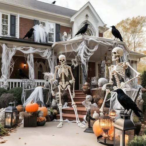 FUNPENY Halloween Black Feathered Crows, Lifelik Halloween Decoration Birds with Real Feather (12 Pack)