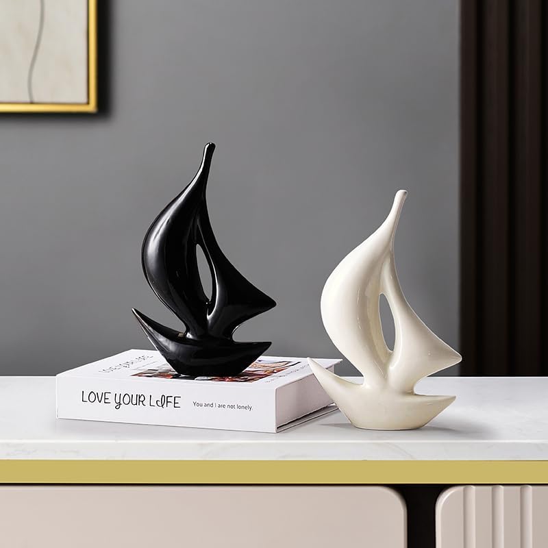 Sailboat Art Ceramic Statues / Black