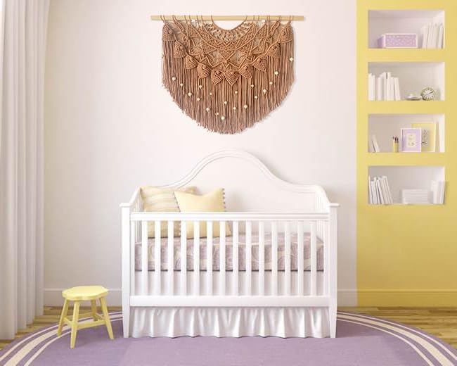 Large Macrame Wall Hanging Boho Beaded Curtain for Window Macrame Bedroom Headboard Living / Khaki