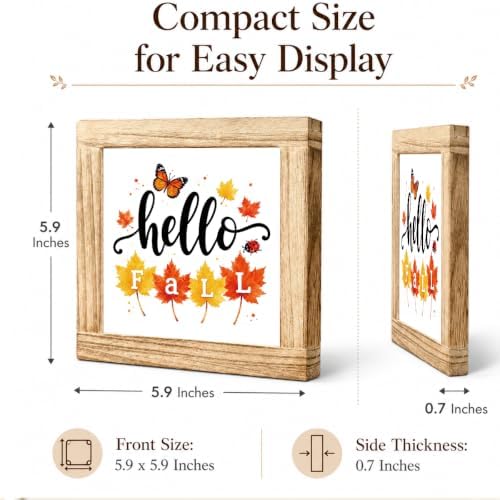 Fall Wood Sign, Hello Fall Maple Leaf Butterfly Tabletop Decor