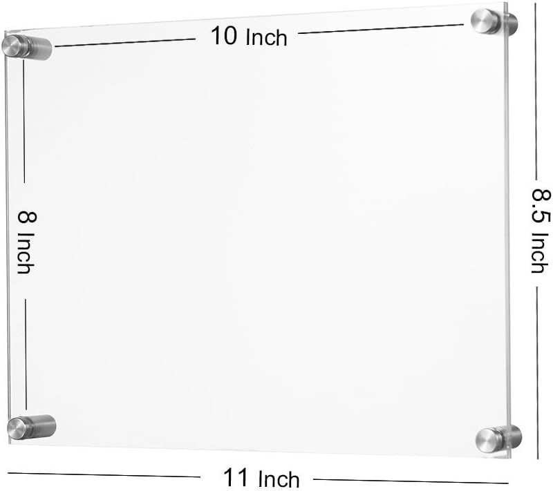 Meetu 8.5x11 Acrylic Picture Frames (4 Pack) -Inner 8x10 Wall Mount Photo Frame Frameless Clear Floating Frame for