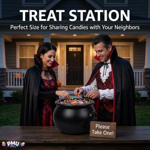 PMU Halloween Cauldron 10" Witch Plastic Cauldron bowl Black, For Halloween Décor