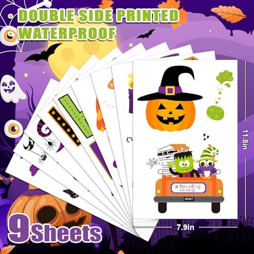 Whaline 9 Sheets Happy Halloween Window Cling Stickers Cartoon Pumpkin Ghost Gnome Window Decals Cute Reusable Decoration for Halloween Holiday Party Home Classroom