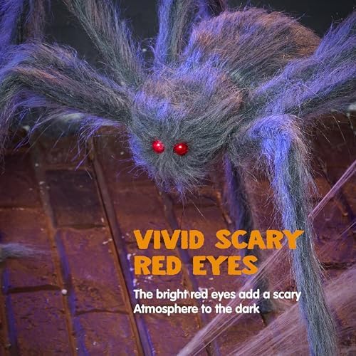 JOYIN 2 Pack 5 Ft Halloween Outdoor Decorations Hairy Gray Spider, Scary Fake Giant Large Spider Haunted House Props, Halloween Lawn Porch Yard Garden Tree Decorations Party Indoor Decor