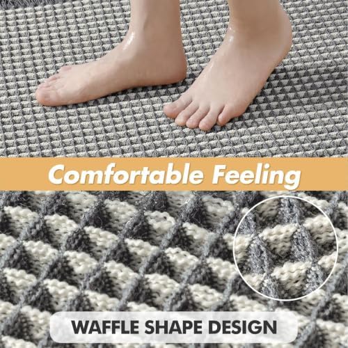 MIULEE Set of 2 Waffle Bathroom Rugs Dark Grey&Cream Bath Mat 17x24 Inch
