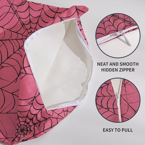 Pink Halloween Spiderweb Pillow Covers 20x20 Set of 2 Black Spider Web Outdoor Decorative Throw Pillows Halloween Scary Themed Farmhouse Pillowcases Linen Cushion Case Decor for Home Sofa Couch Bed