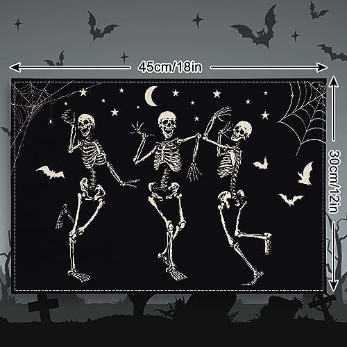 AnyDesign Halloween Dancing Skeletons Placemat - Table Mat Set of 4, Black & White Patterns, Non-Slip & Heat Resistant, 12 x 18 Inch
