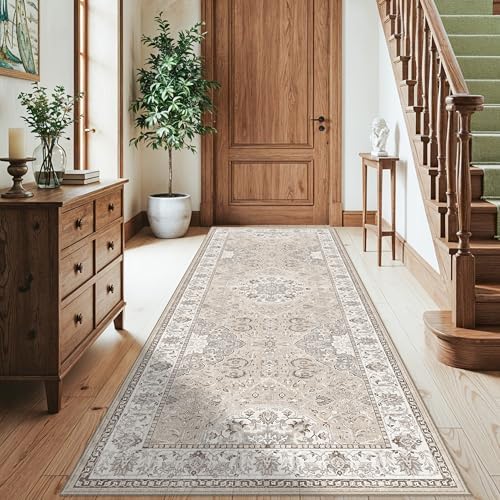 Washable 3x8 Kitchen Runner Rug: Indoor Oriental Hallway Carpet Low-Pile Stain Resistant Entryway Bathroom Area Rug Non