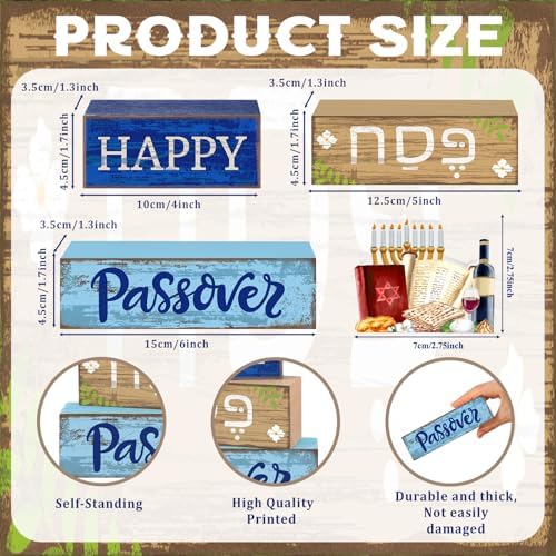 Lineshading 4 Pcs Wooden Passover Block Signs Farmhouse Tiered Tray Decor