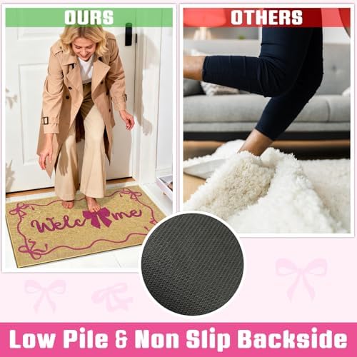 Bow Welcome Doormat Pink Coquette Welcome Entrance Door Mat Entryway Rug