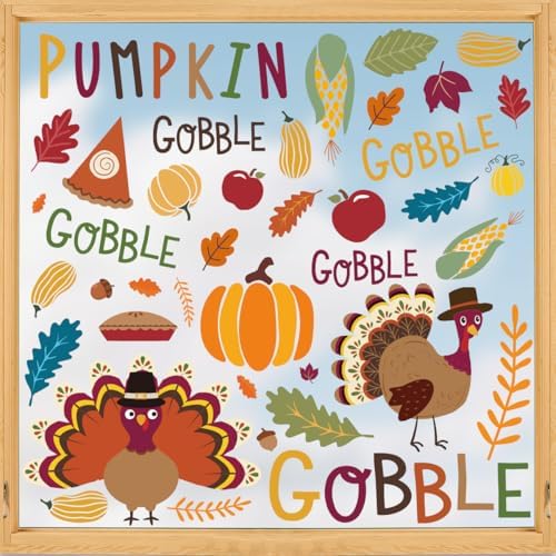 Horaldaily 71Pcs Fall Thanksgiving Window Clings, Thanksgiving Turkey