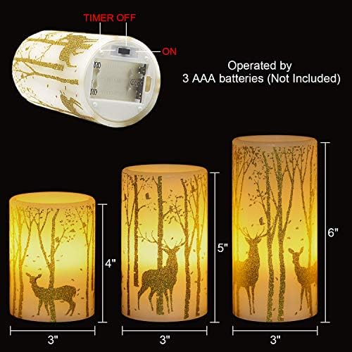 GenSwin Christmas Deer Flameless LED Candles Battery Operated with 6 Timer