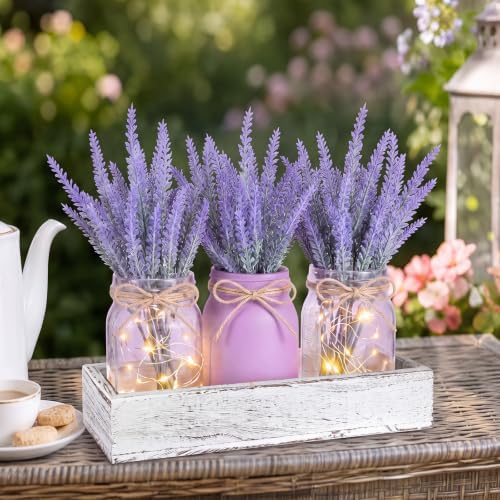 Unittype 3 Pack Lavender Mason Jars Centerpiece for Table Purple Mason Jars