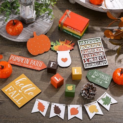 FairySandy 19 Pcs Fall Tiered Tray Decor Set, Sweater Weather