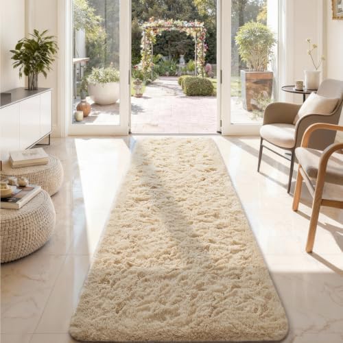 Ophanie 2x8 Runner Rug for Hallway,Upgrade Non-Slip Fluffy Soft Bedside Rugs,Bedroom Living Room Beige Shaggy Carpet