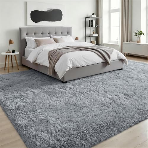 9x12 Area Rug Living Room Bedroom: Fluffy Plush Shag Carpet Gray
