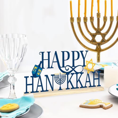 Metal Happy Hanukkah Sign Decorations for Home Party Shelf Mantel