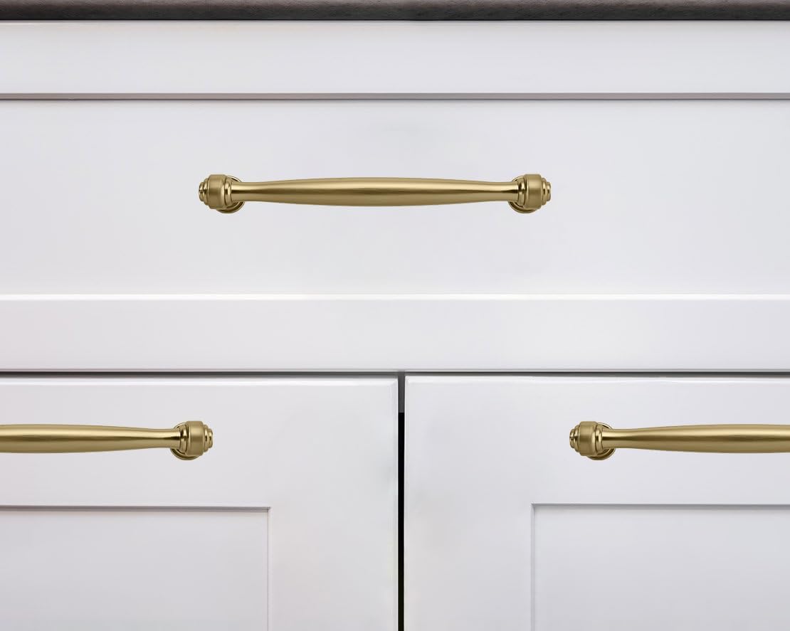 Cabinet Pulls Satin Brass Kitchen Cabinet / 5 Inch Hole Center / Brushed Brass / 5 Inch / Set of 6