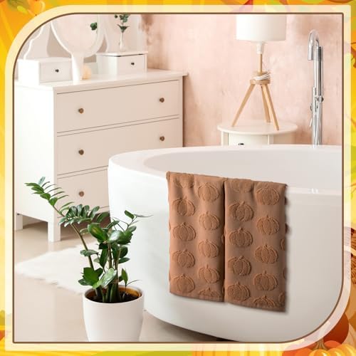Mindsoft 2 Pcs Fall Hand Towels 3D Pumpkin Jacquard,Brown