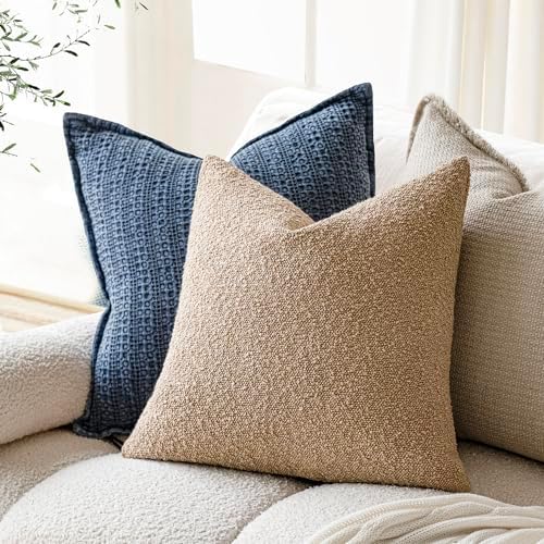 Textured Boucle Throw Pillow Covers Accent Solid Pillow Cases Soft / 20 x 20 / Camel / Set of 2