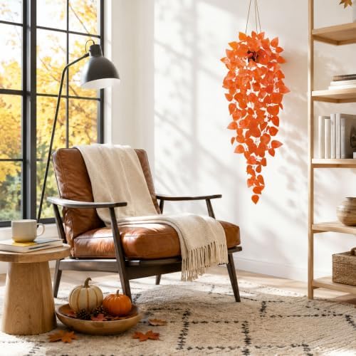 Der Rose 4 Pack Fake Fall Plants Hanging Orange Vines for Fall Wall Decor