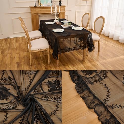 Black Lace Tablecloth Vintage Table Cloth(Black,95”x55”,Rectangular)