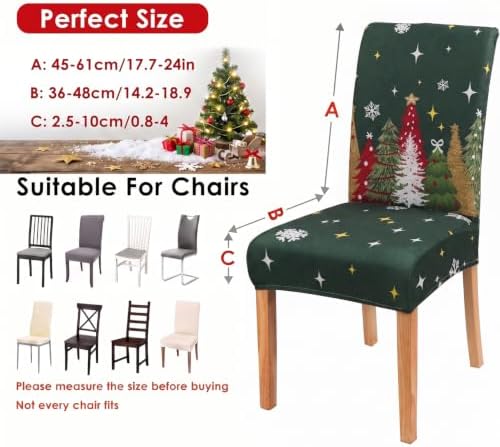 Christmas Chair Covers Set of 6,Xmas Tree Dining Chair Slipcovers,Elastic Removable Washable Dining Parsons Chair Protectors,Christmas Decor for Home Green