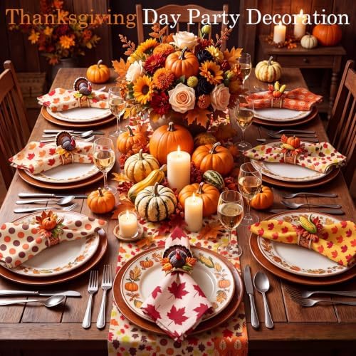 Mixweer 12 Pack Fall Thanksgiving Cloth Napkins Bulk, 15 x 15 Inch