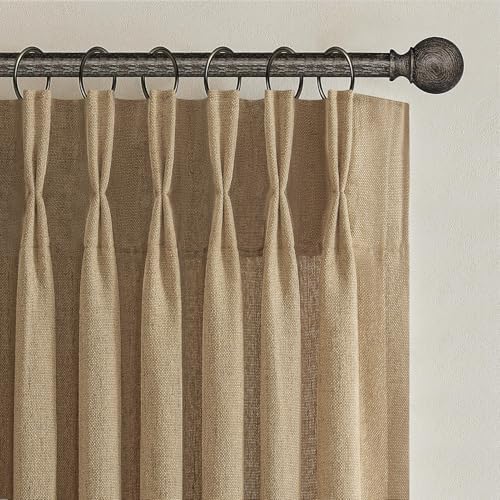 Pleated Linen Rust Brown Curtains 84 Inches Long 2 Panels Set for Bedroom, Memory Trained Pinch Pleat Light Filtering