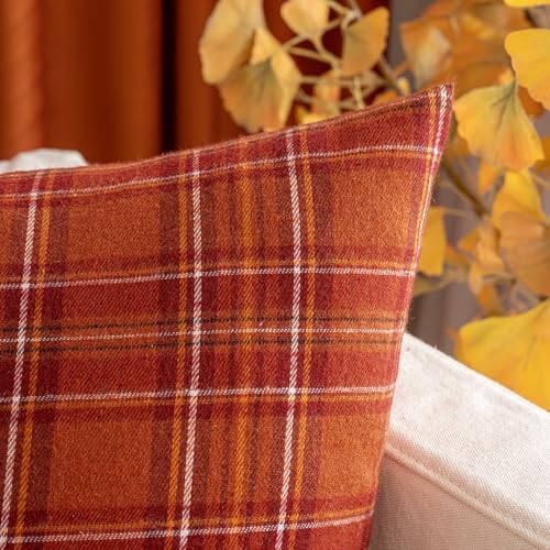 MIULEE Fall Plaid Pillow Covers Scottish Tartan 12x20 Burnt Orange