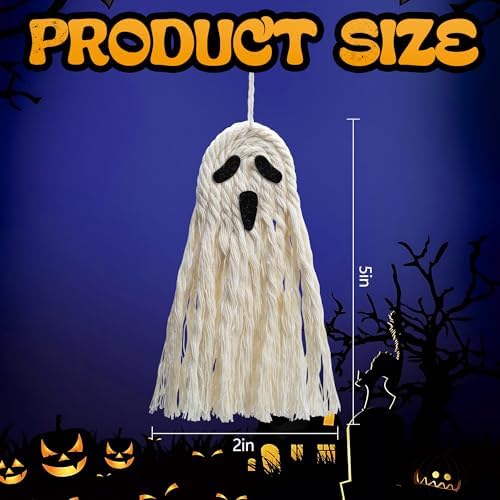 12 Pcs 5" Halloween Boho Ghost Macrame Decor, Handmade Boho Ghost Ornaments