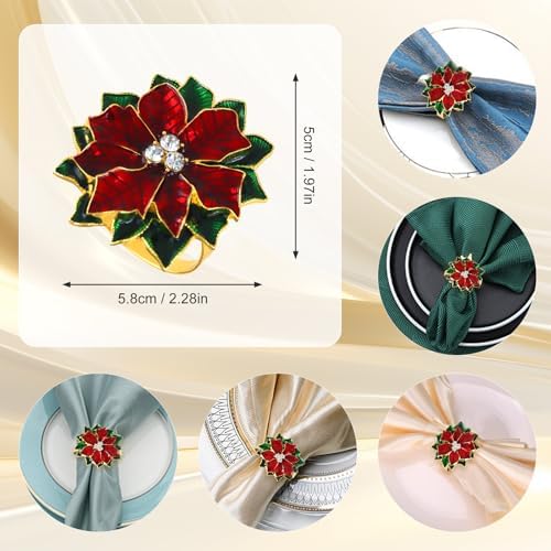 Christmas Poinsettia Napkin Rings Set of 8,Red Flower Poinsettia Napkin Rings Christmas Holders Metal Napkin Buckle for Thanksgiving Wedding Party Birthday Table Decoration Dinning